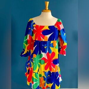 Puff sleeve colorful dress